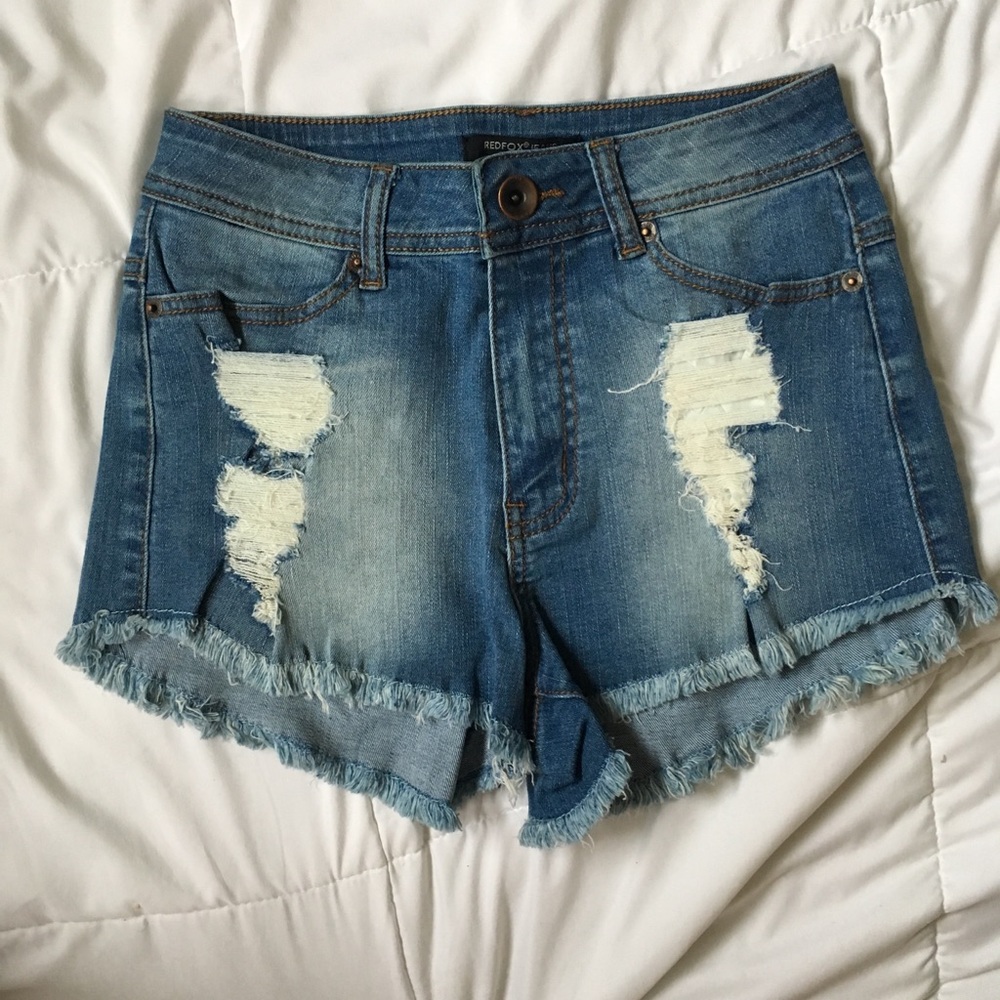 High rise distressed shorts